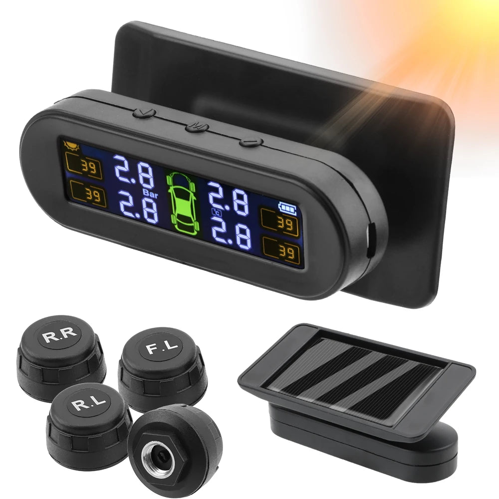 Tire Pressure Monitoring System Temperature Warning Fuel save with 4 External Sensors Solar TPMS Car Tyre Pressure Monitor