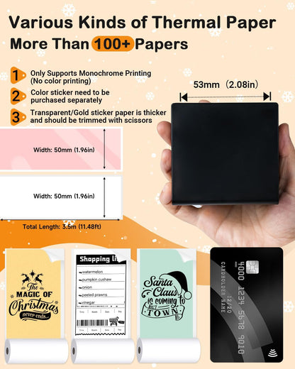 Thermal Mini Printer - M02 Sticker Printer Print Pod, Inkless Pocket Printer for Phone & Pad, Mini Sticker Maker Machine Mini Sticky for Study Notes,Memo,Journal,Birthday